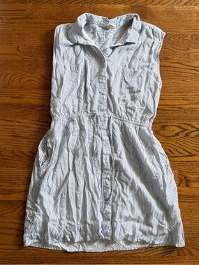 Japna White and Blue Striped Sleeveless Shirt Dress